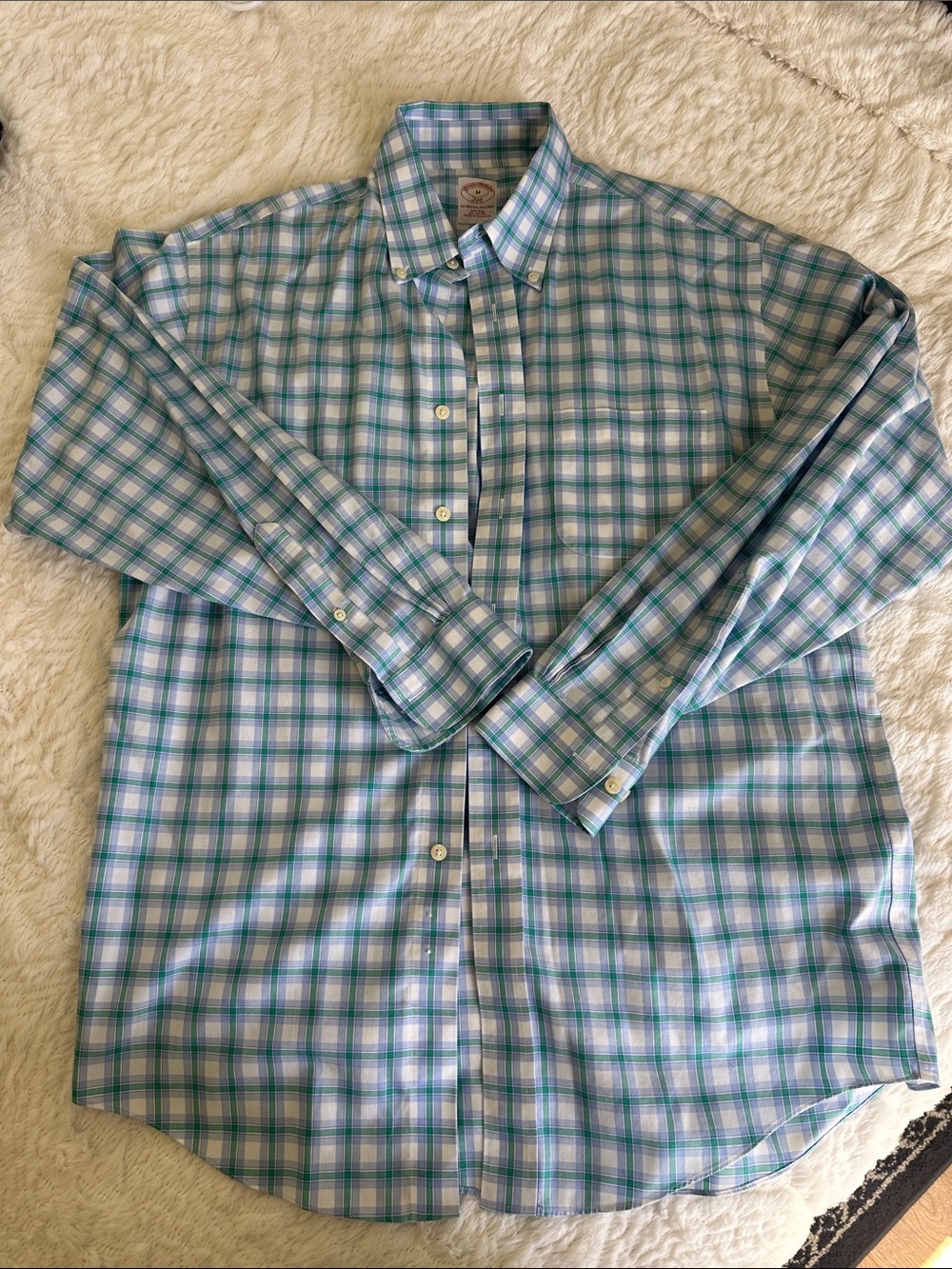 Brooks Brothers Blue and White Plaid Button-Down Shirt